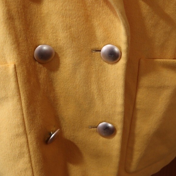 Escada Golden Yellow Double Breasted Blazer West Germany Angora Wool L - Picture 4 of 16